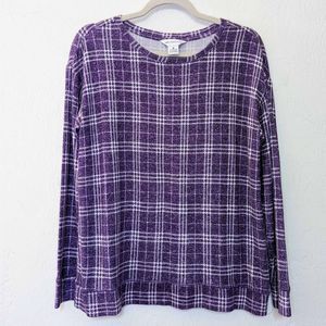Liz Claiborne Purple Plaid Long Sleeve Top Size Medium